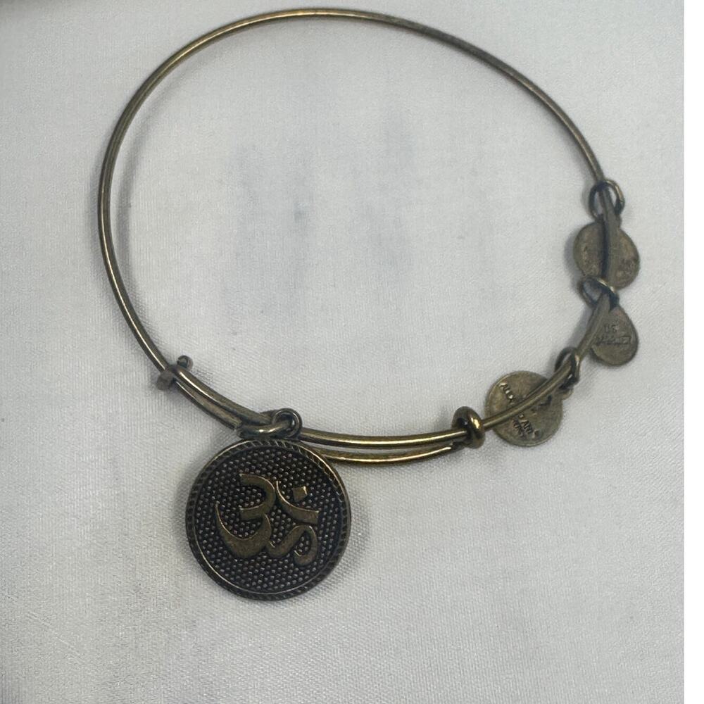 Alex and Ani Rafaelian Gold Tone Bracelet With‎ OM Charm Expandable